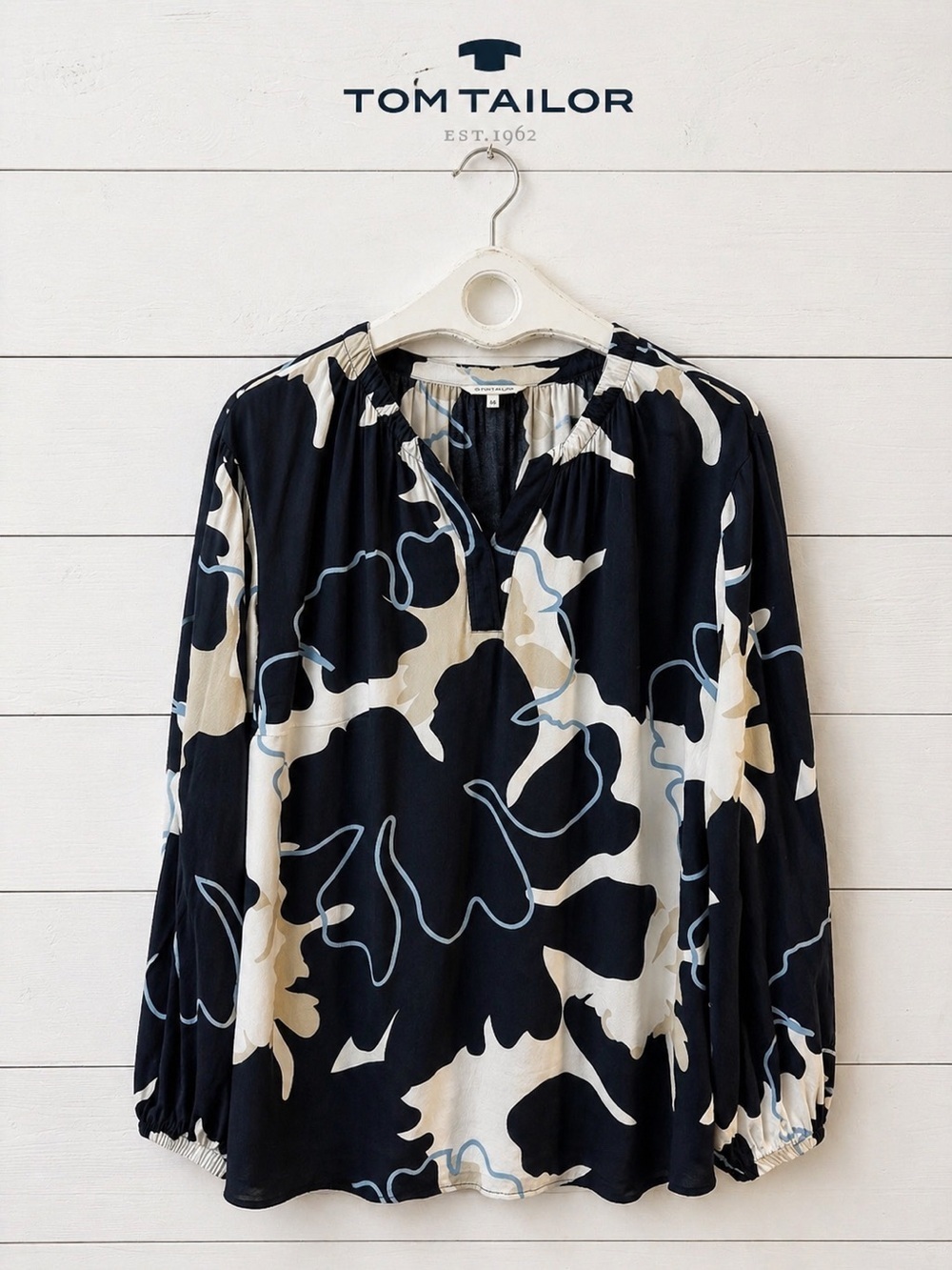 Tom Tailor Abstract Floral V-Neck Blouse - Size 48
